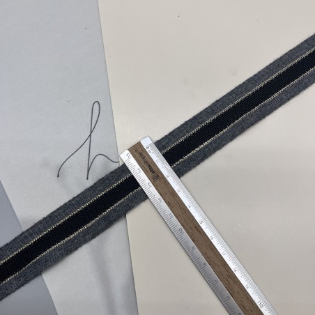 Лампасы трикотажные серые с черной и бежевыми полосками, 2.3 см