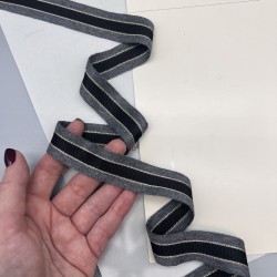 Лампасы трикотажные серые с черной и бежевыми полосками, 2.3 см