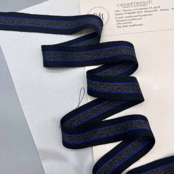 Лампасы трикотажные черные с матовым люрексом, 2.3 см