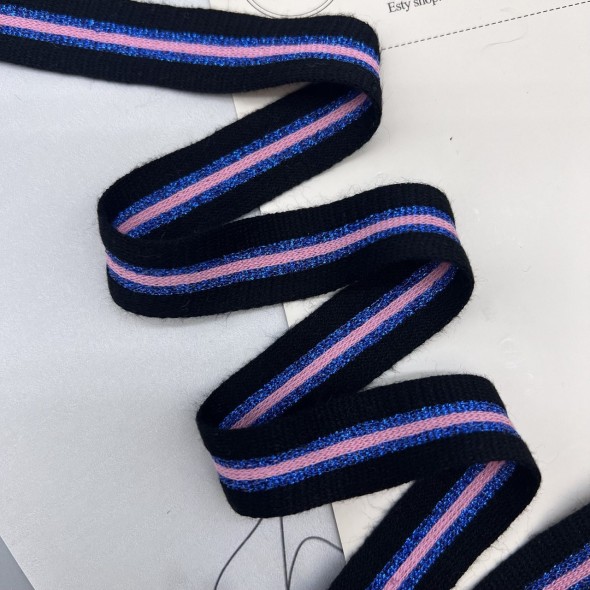 Лампасы трикотажные черные с яркими полосками, 2 см