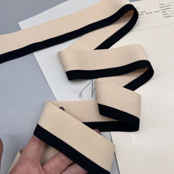 Лампасы трикотажные для шитья, молочные с черной полоской, 4 см
