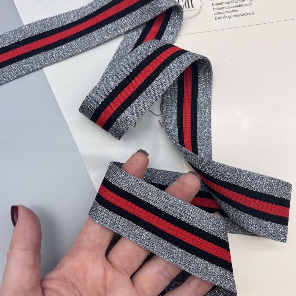 Лампасы трикотажные для шитья, полосатые с люрексом, 3,5 см