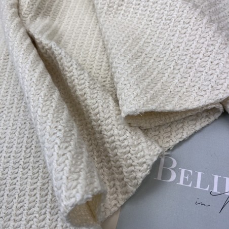 Ткань пальтовая крупное диагональное плетение, молочная