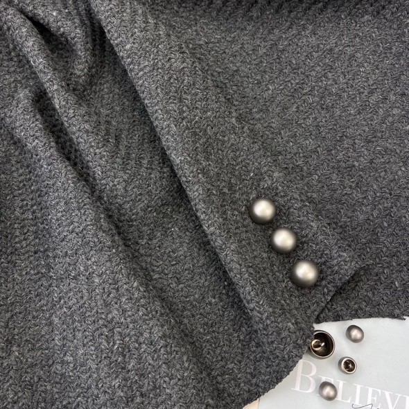 Ткань пальтовая крупное диагональное плетение, серая