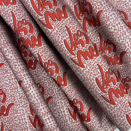 Ткань жаккард серо-красный Kiss Me