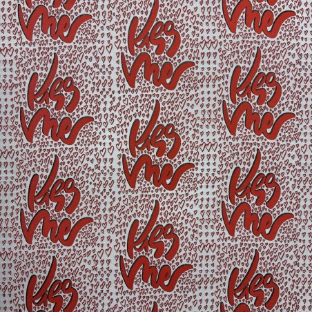 Ткань жаккард серо-красный Kiss Me