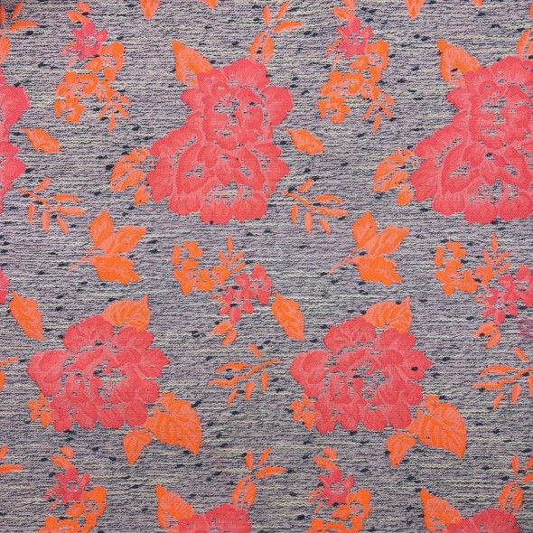 Жаккард меланжевый светло-серый с яркими цветами