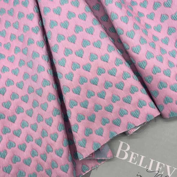 Жаккард с сердцами, нежно-розовый