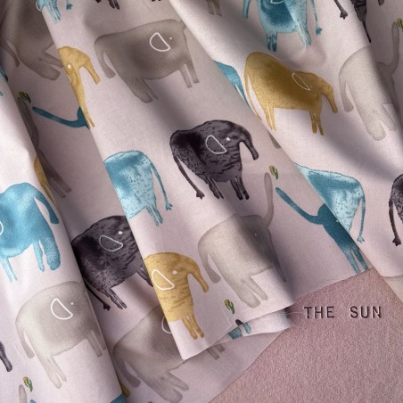 Ткань хлопок бежевый со слонами