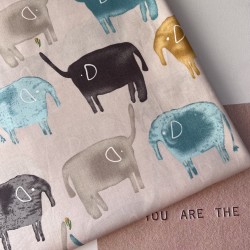 Ткань хлопок бежевый со слонами