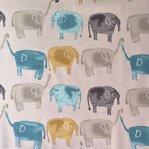 Ткань хлопок бежевый со слонами