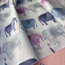 Ткань хлопок голубой со слонами