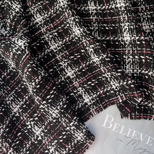 Твид черно-белый  матовый в клетку