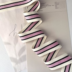 Лампасы трикотажные для шитья, молочные с розовой полоской, 3,5 см