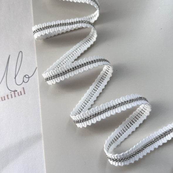 Тесьма текстильная  белая с цепочками шариками, 20 мм