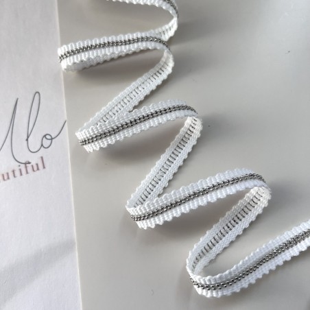 Тесьма текстильная  белая с цепочками шариками, 20 мм