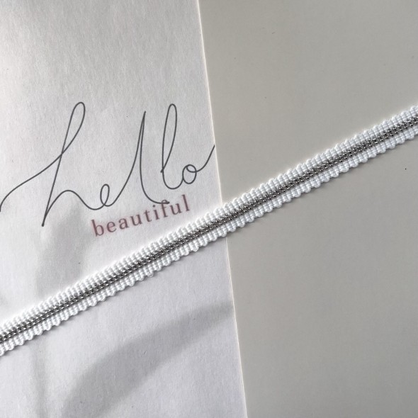 Тесьма текстильная  белая с цепочками шариками, 20 мм