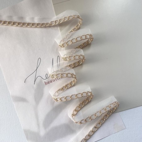 Тесьма кант из прозрачной сетки с легкой золотистой цепочкой