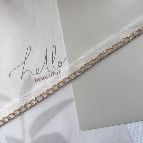 Тесьма кант из прозрачной сетки с легкой золотистой цепочкой