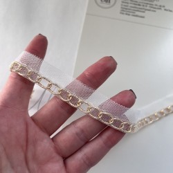 Тесьма кант из прозрачной сетки с легкой золотистой цепочкой