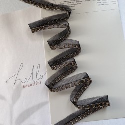 Тесьма кант из прозрачной сетки с легкой золотистой цепочкой