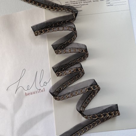 Тесьма кант из прозрачной сетки с легкой золотистой цепочкой