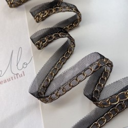 Тесьма кант из прозрачной сетки с легкой золотистой цепочкой