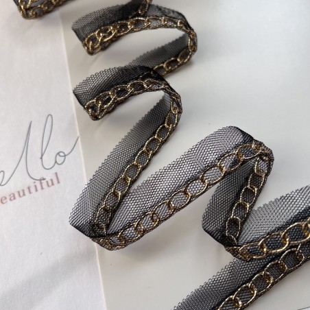 Тесьма кант из прозрачной сетки с легкой золотистой цепочкой