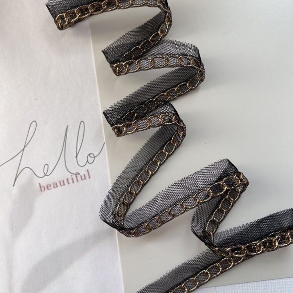 Тесьма кант из прозрачной сетки с легкой золотистой цепочкой