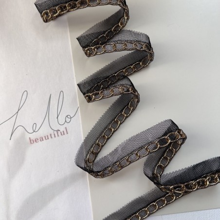 Тесьма кант из прозрачной сетки с легкой золотистой цепочкой