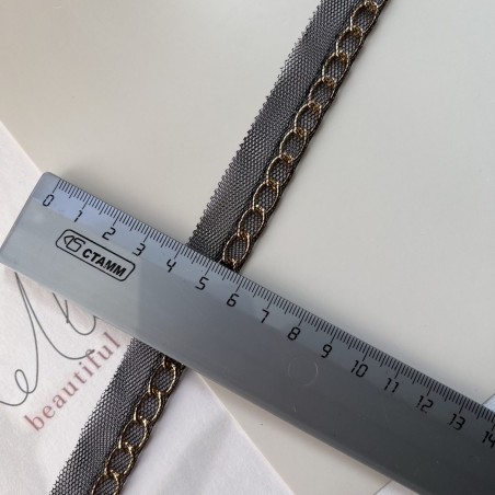 Тесьма кант из прозрачной сетки с легкой золотистой цепочкой