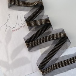 Тесьма из прозрачной сетки с легкими золотистыми цепочками шариками, 3,5 см