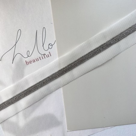 Тесьма на основе из органзы и сетки с легкими серебристыми цепочками шариками, 3,5 см