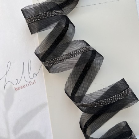 Тесьма на основе из органзы и сетки с легкими серебристыми цепочками шариками, 3,5 см