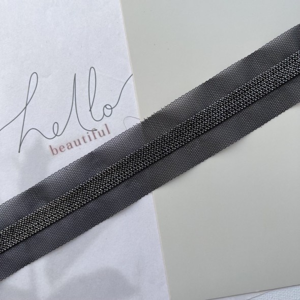 Тесьма на основе из органзы и сетки с легкими серебристыми цепочками шариками, 3,5 см