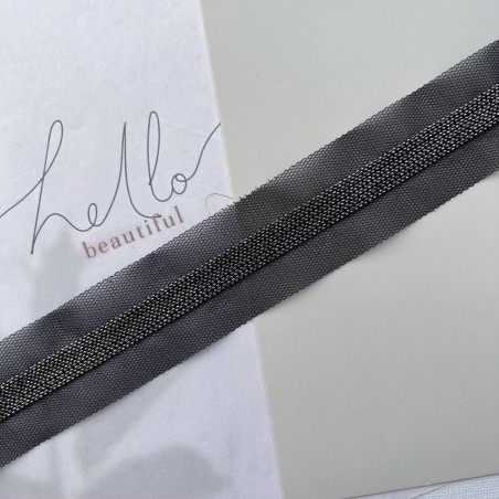 Тесьма на основе из органзы и сетки с легкими серебристыми цепочками шариками, 3,5 см