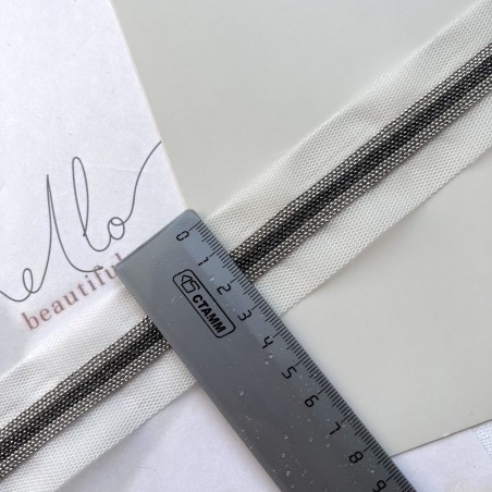 Тесьма на основе из органзы и сетки с легкими серебристыми цепочками шариками двух оттенков, 3,5 см