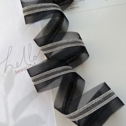 Тесьма на основе из органзы и сетки с легкими серебристыми цепочками шариками двух оттенков, 3,5 см