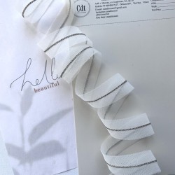 Тесьма на основе из органзы и сетки с легкими серебристыми цепочками шариками, 2,5 см