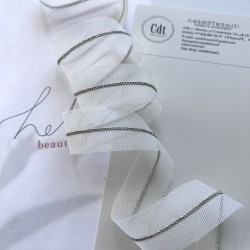 Тесьма на основе из органзы и сетки с легкими серебристыми цепочками шариками, 2,5 см