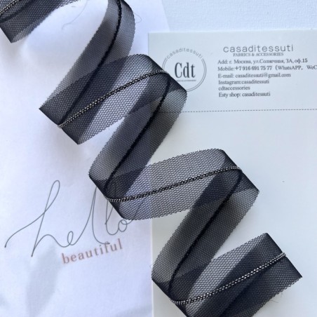 Тесьма на основе из органзы и сетки с легкими серебристыми цепочками шариками, 2,5 см