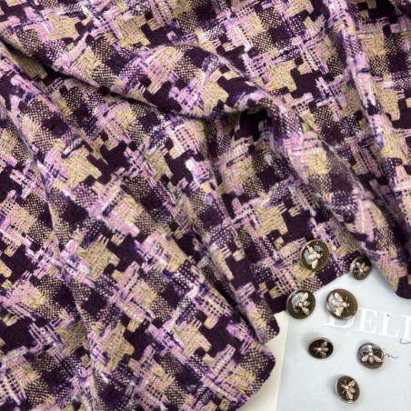 Ткань твид с шерстью в бежево-брусничных тонах.