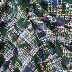 Ткань твид меланж в зеленых тонах с шифоновыми лентами