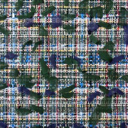 Ткань твид меланж в зеленых тонах с шифоновыми лентами