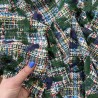 Ткань твид меланж в зеленых тонах с шифоновыми лентами