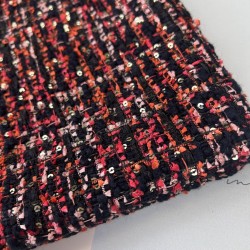 Твид черно-рыжий меланж с золотистыми пайетками