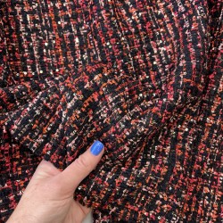 Твид черно-рыжий меланж с золотистыми пайетками