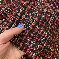 Твид черно-рыжий меланж с золотистыми пайетками