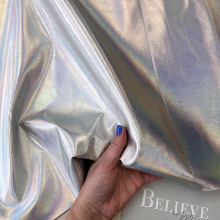 Экокожа плотная на текстильной основе, серебристый хамелеон