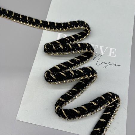 Тесьма плетеная текстильная с легкой золотистой цепочкой